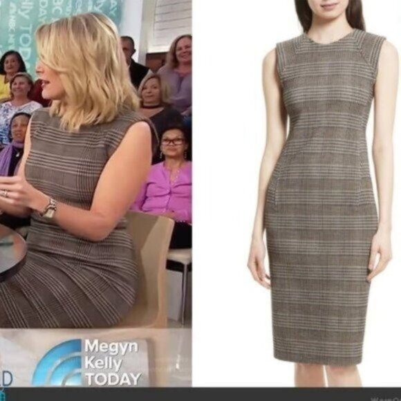 Theory Wool Plaid Power Dress 8 Brown Black Career Work Office Business Tweed - Picture 11 of 11